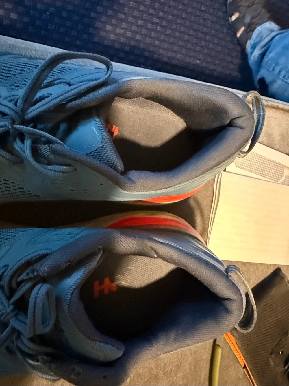 Hoka Men's Light Blue Athletic Running Shoes with Red Accent